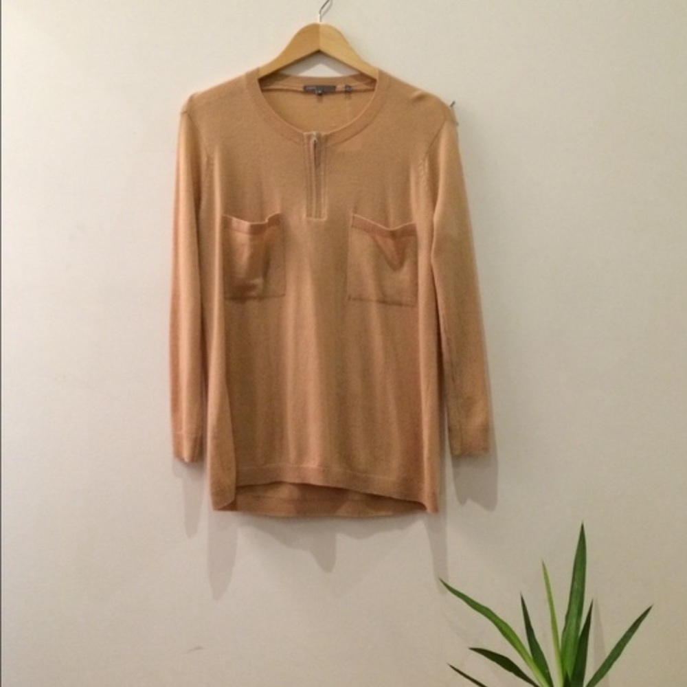 Vince Peach Crewneck Sweater with Chest Pockets